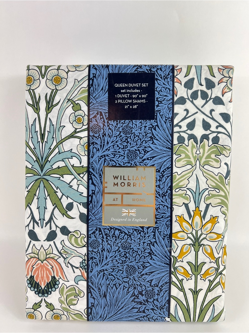 William Morris Queen Duvet Cover Set Hyacinth Meadow Green Blue Floral 3 Pc NEW
